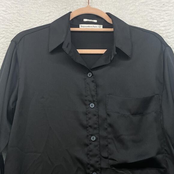 Abercrombie and Fitch Shirt Womens XXS Black Oversized Button Down Long Sleeve - Picture 4 of 10